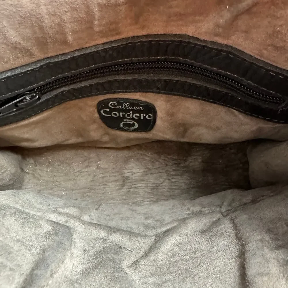 Calleen Cordero Handmade Black Leather & Silver Studded Crossbody Messenger Bag - Picture 6 of 8